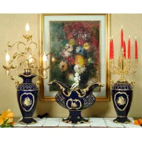 Picture Blue, gold - unique ceramic lamp, baroque style - Bruno Costenaro