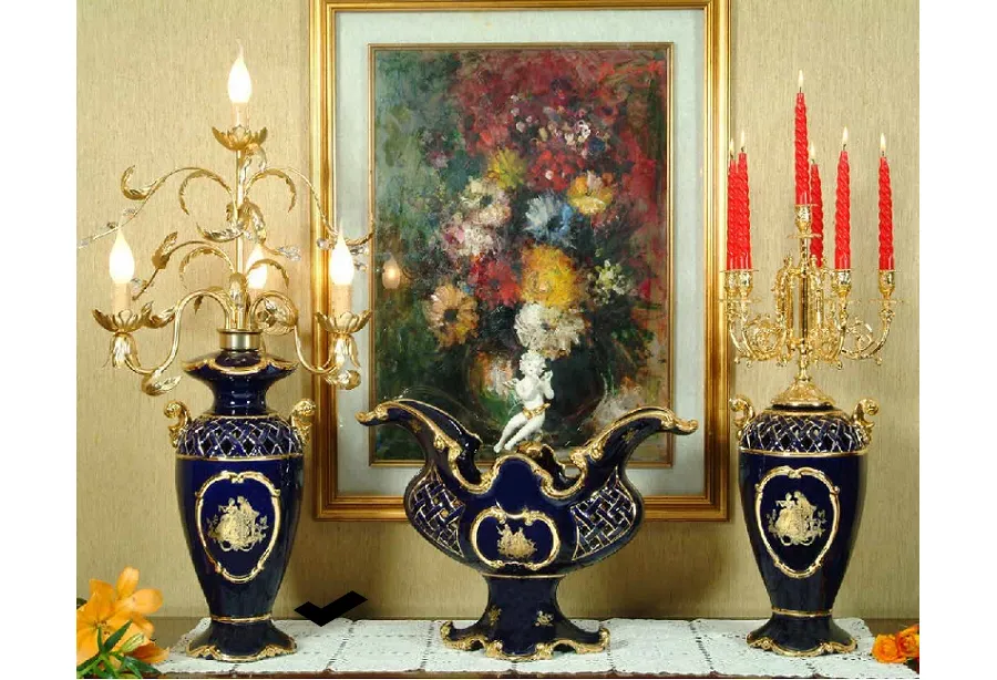 picture 1 Blue, gold - a unique lamp made of ceramics, in the baroque style - Bruno Costenaro