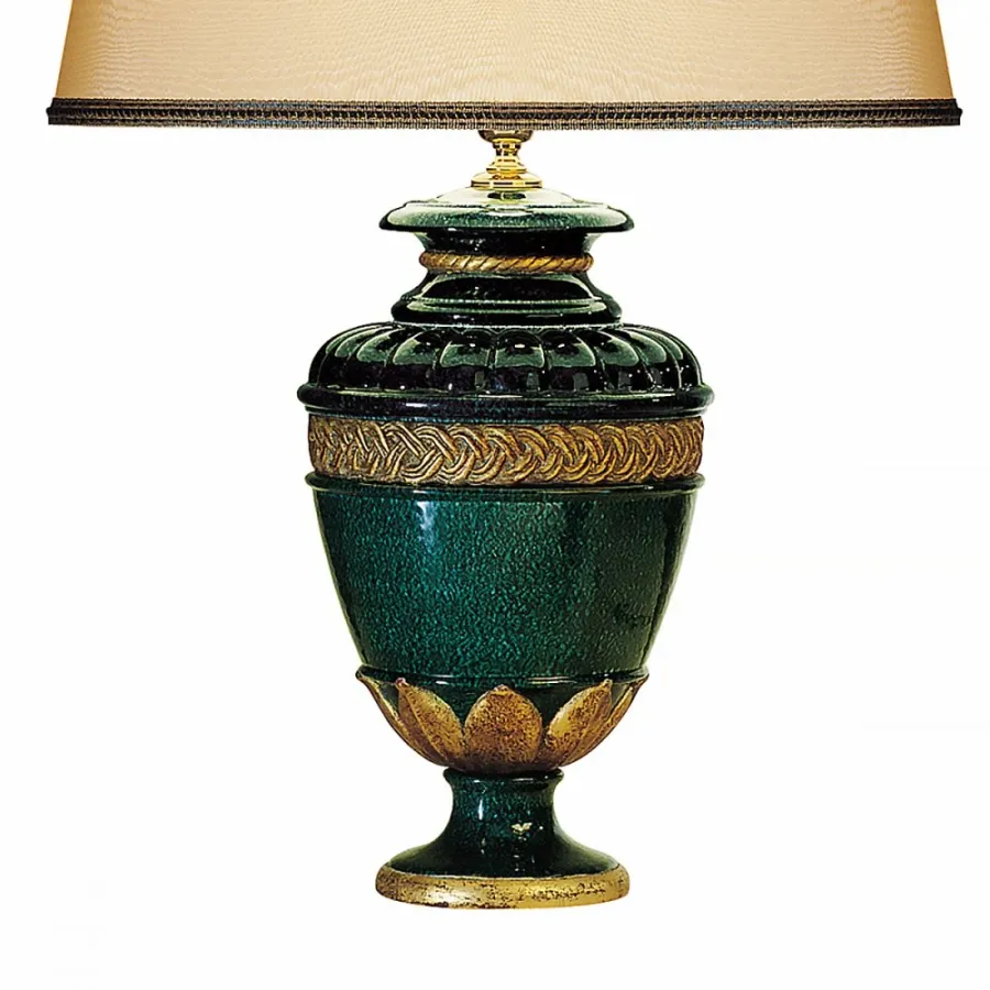 obrazek 3 Duża lampa stołowa z reliefami z glazurowanej ceramiki H.49xL.29xP.29 cm