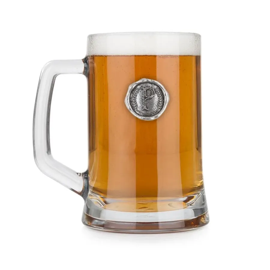 obrazek 1 Luksusowy prezent – kufel z cynowym monogramem – ozdobną literą „P”