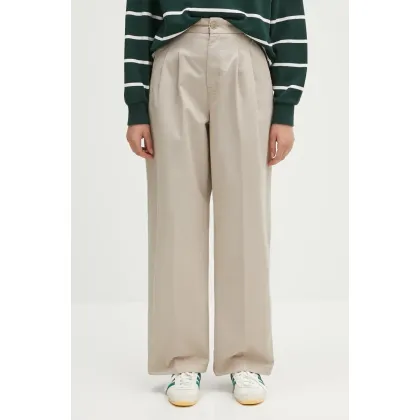 Zdjęcie Carhartt WIP spodnie bawełniane Leola Pant damskie kolor beżowy szerokie high waist I033147