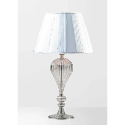 Zdjęcie Szykowna lampa stołowa ze szkła Murano w kolorze platynowym duża