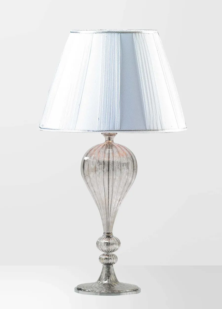 obrazek 1 Szykowna lampa stołowa ze szkła Murano w kolorze platynowym duża