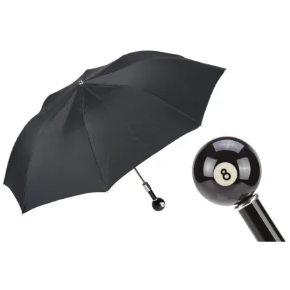 Picture Classic black men's umbrella with a handle - a black billiard ball - Pasotti