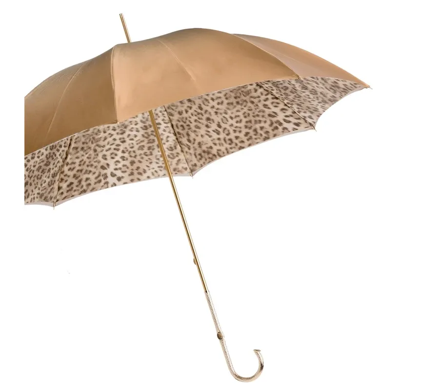 obrazek 7 Wyjątkowy beżowy parasol damski zdobiony motywem skóry leoparda – Pasotti