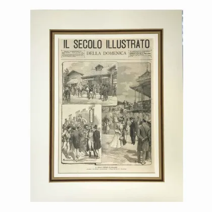 Zdjęcie Grand Prix Mediolanu z 1895 roku, rysowany przez A. Bonamore'a dla tygodnika Illustrated Secolo della Domenica