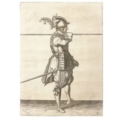 Picture Antique drawing of a soldier with a pike and a sword, 17th century