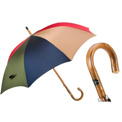 Picture Stylish multicolored men's umbrella with a beautiful wooden handle - Pasotti