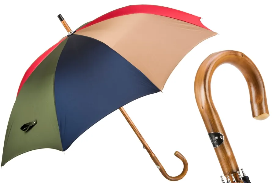 obrazek 1 Stylowy wielokolorowy parasol męski z piękną drewnianą rączką - Pasotti
