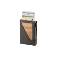 Picture Elegant wallet made of smooth black leather and natural Amazaque wood