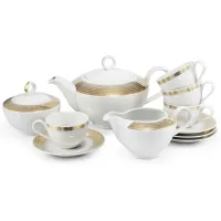 Picture Modern 11-piece porcelain tea set with gold decoration from the Angel wings collection – Leander