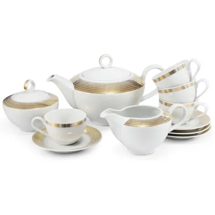 Zdjęcie Nowoczesny 11-elementowy zestaw do herbaty z porcelany ze złotym zdobieniem z kolekcji Angel wings – Leander