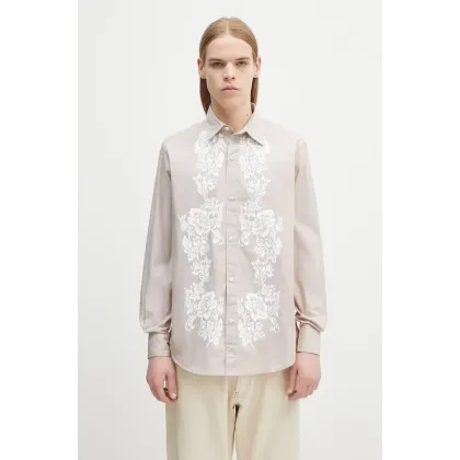 Zdjęcie Aries koszula bawełniana Lace Overprinted Poplin Shirt kolor beżowy relaxed z kołnierzykiem klasycznym AR4010203