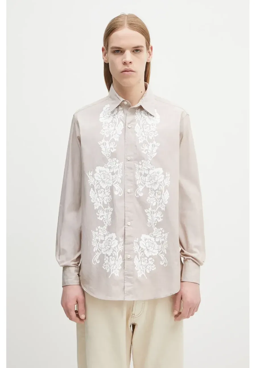 obrazek 1 Aries koszula bawełniana Lace Overprinted Poplin Shirt kolor beżowy relaxed z kołnierzykiem klasycznym AR4010203