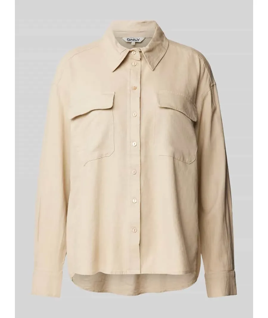 obrazek 1 Bluzka lniana o kroju oversized z kieszeniami z patką na piersi model ‘CARO’