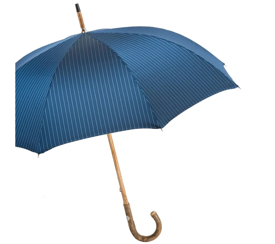 obrazek 7 Klasyczny niebieski parasol męski w pionowe paski z rączką z jesionu – Pasotti