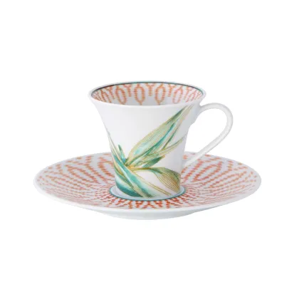 Picture Fiji porcelain coffee cup and saucer with a geometric pattern and floral motif - 4 pieces - Vista Alegre