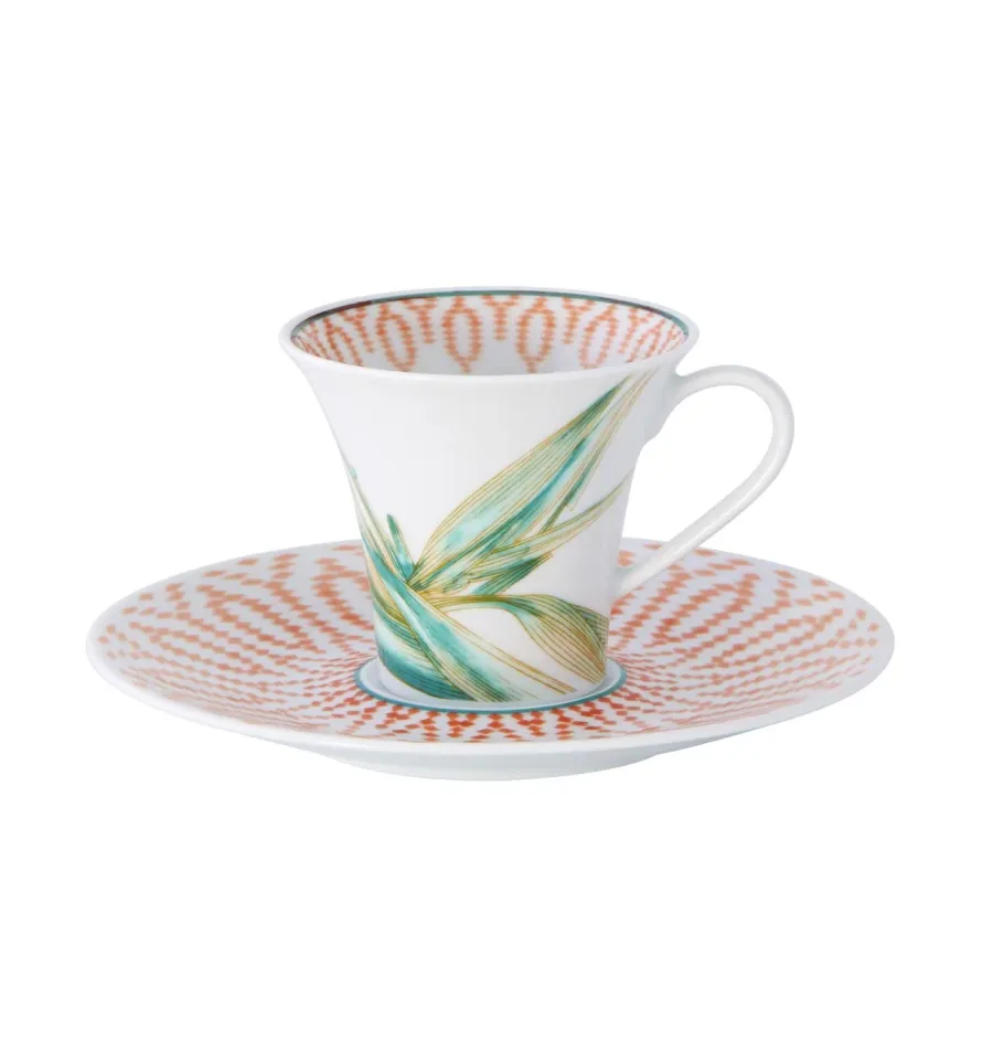 obrazek 1 Porcelanowa filiżanka do kawy ze spodkiem Fiji z geometrycznym wzorem i motywem kwiatowym - Vista Alegre