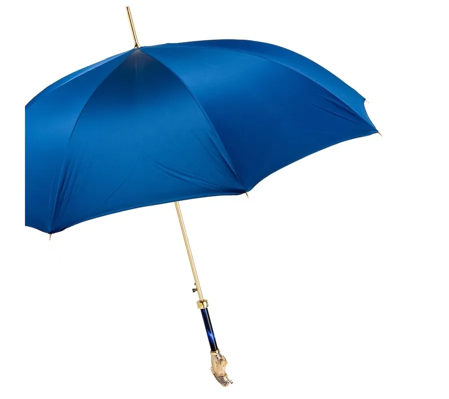 obrazek 8 Oryginalny parasol męski w kolorze niebieskim z rączką w kształcie głowy faraona - Pasotti
