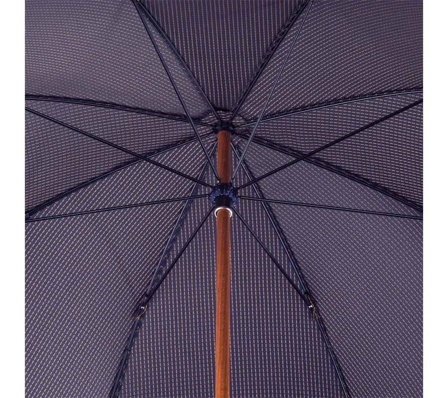 obrazek 5 Stylowy granatowy parasol męski z żółtą skórzaną rączką – Pasotti
