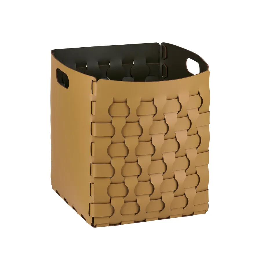 obrazek 1 Wyjątkowy wysoki kosz Dubai ze skóry w kolorze musztardowym