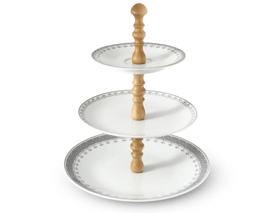 obrazek 1 Wyjątkowa patera na ciasto z porcelany z szarym zdobieniem - Leander