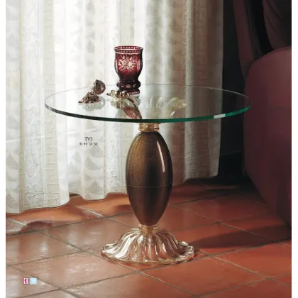 Zdjęcie Stolik kawowy z czarnego oliwkowego szkła Murano z podstawą ze starego złota i kryształu – Il Paralume Marina