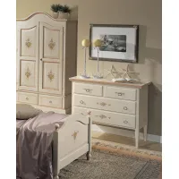 Picture Chest of drawers with 4 drawers decorated with white finish with antique pink details with patinas and decorations - Zanini