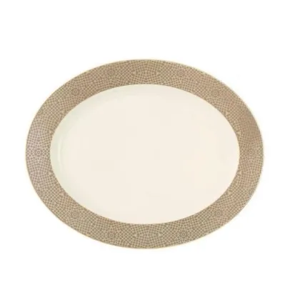 Zdjęcie Porcelanowy owalny półmisek zdobiony misternym złotym wzorem w stylu klasycznym – Tettau