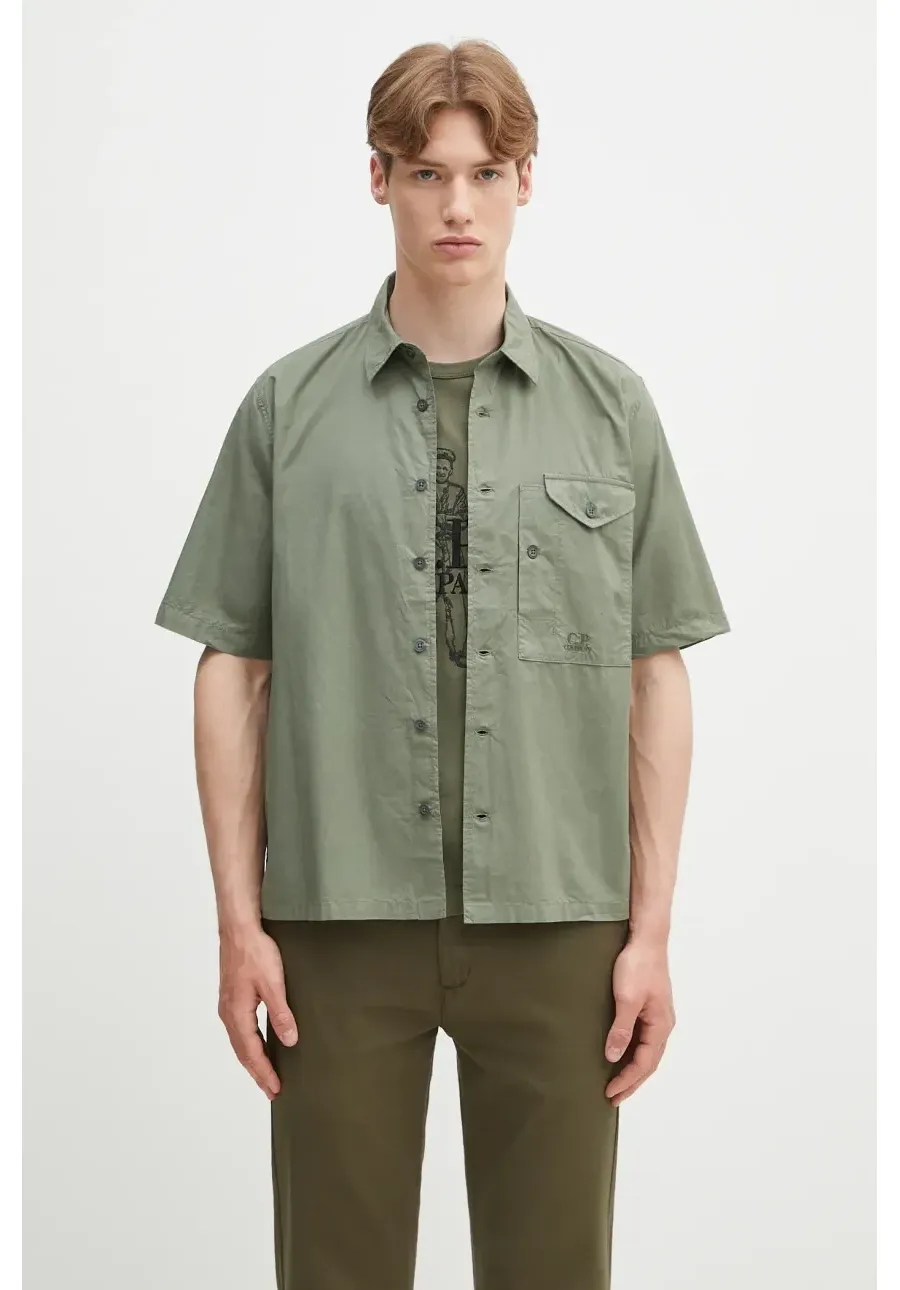 obrazek 1 C.P. Company koszula bawełniana męska kolor zielony relaxed z kołnierzykiem klasycznym 18CMSH249A005328G
