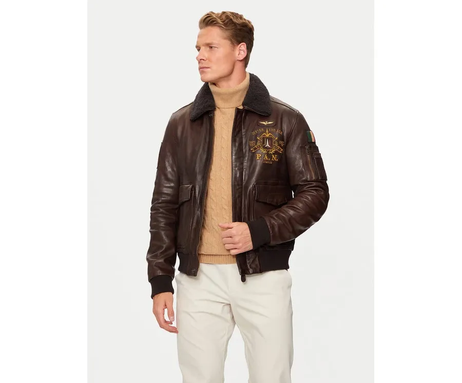obrazek 1 Aeronautica Militare Kurtka skórzana 242PN952PL147 Brązowy Regular Fit