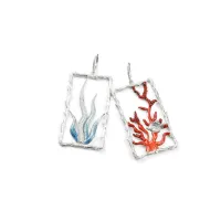 Picture Luxurious earrings Rhodium-plated silver, White zircons, Red and blue enamel