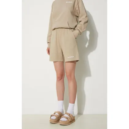 Zdjęcie Sporty & Rich szorty bawełniane Serif Logo Embroidered kolor beżowy gładkie high waist SH021S405SE