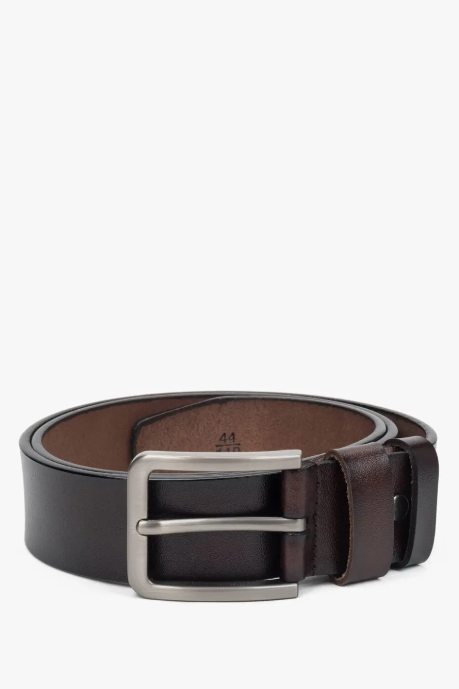 obrazek 1 Estro: Klasyczny ciemnobrązowy pasek męski ze skóry naturalnej ze srebrną sprzączką