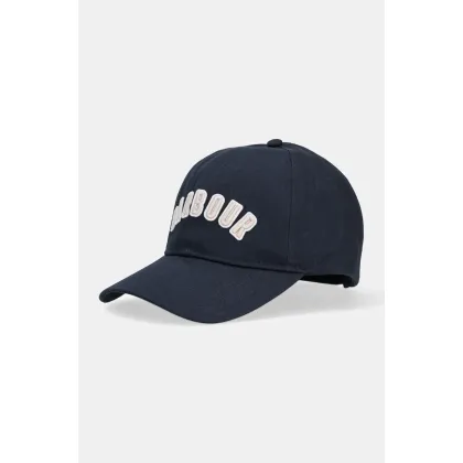 Zdjęcie Barbour czapka z daszkiem bawełniana kolor granatowy z aplikacją
