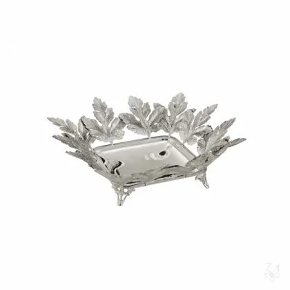 Picture Stylish square silver Openwork bowl with a plant motif - Zaramella Argenti