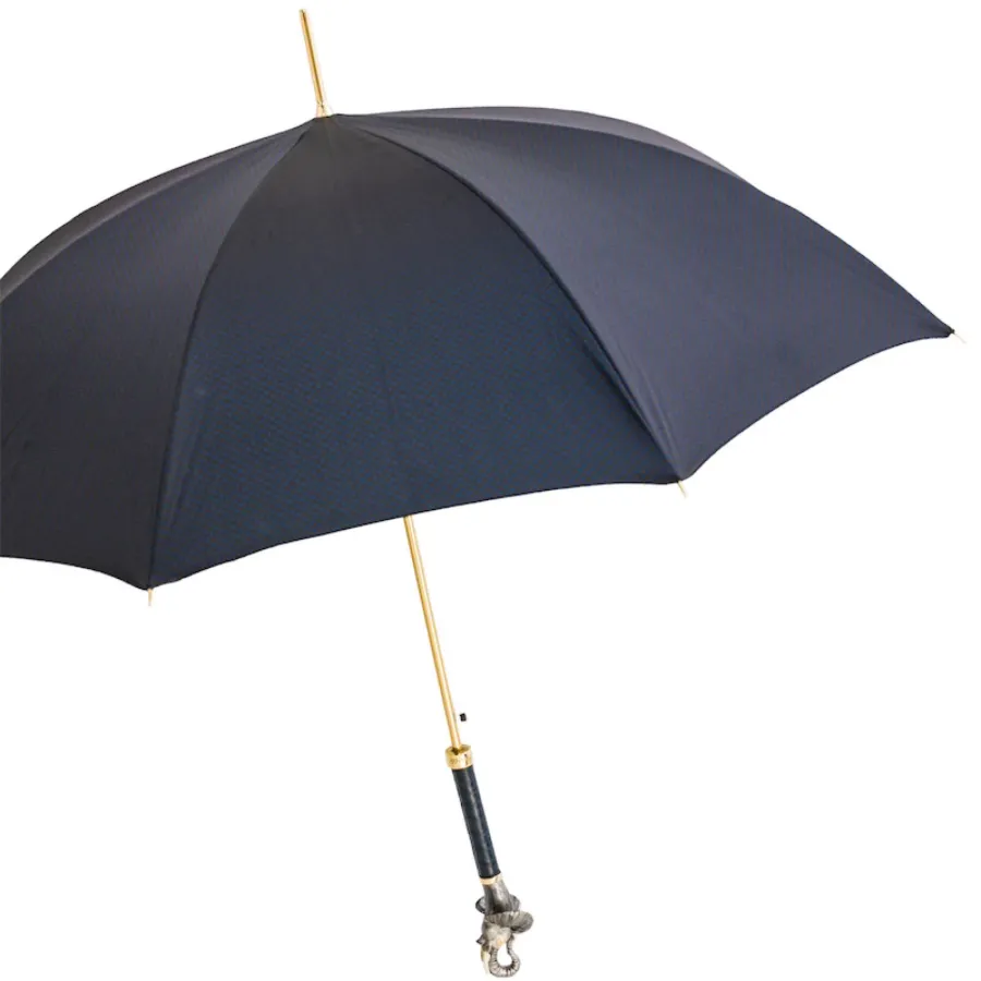 obrazek 6 Luksusowy granatowy parasol męski z oryginalną rączką w kształcie głowy słonia - Pasotti