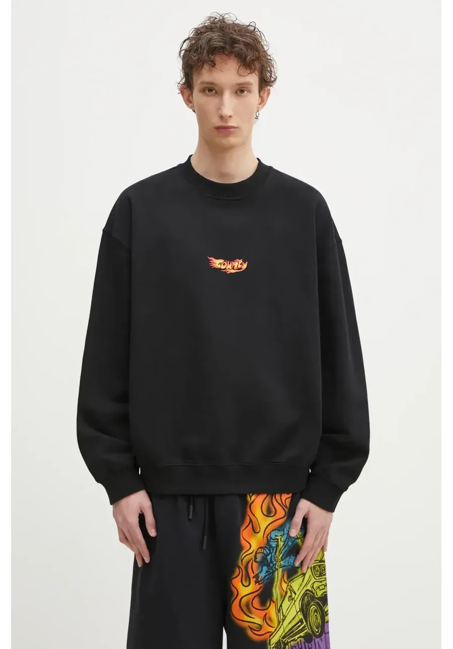 obrazek 1 Marcelo Burlon bluza bawełniana County Flame Boxy Crewneck Black Red męska kolor czarny z nadrukiem CMBA09CS25FLE0051025