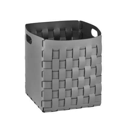 Zdjęcie Wysoki skórzany kosz 35x35xH40 cm z szarej naturalnej skóry