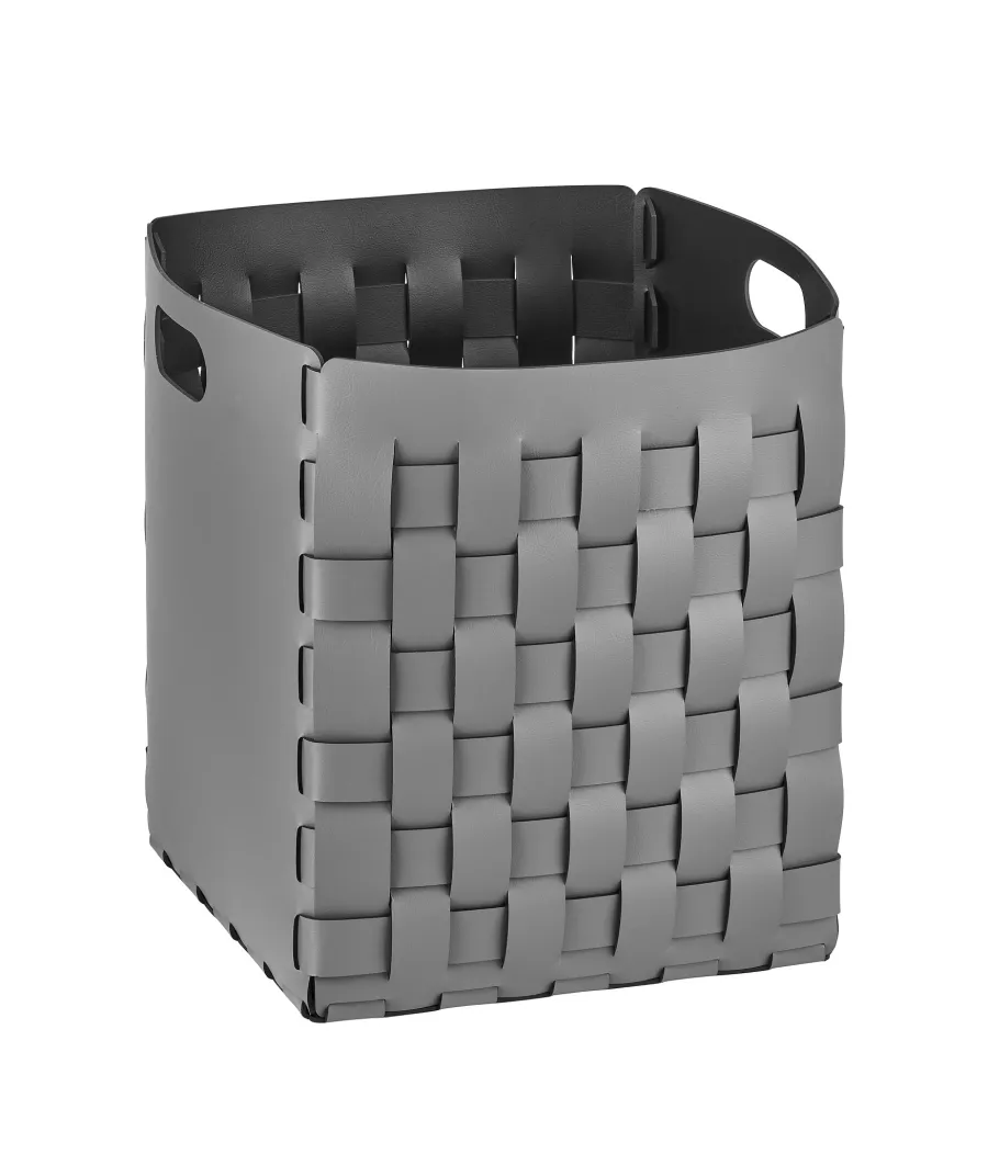 obrazek 1 Wysoki skórzany kosz 35x35xH40 cm z szarej naturalnej skóry