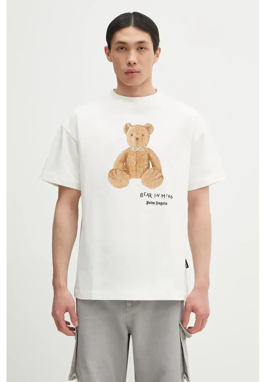 obrazek 1 Palm Angels t-shirt bawełniany Bear In Mind Reg męski kolor beżowy z nadrukiem PMAA001S25JER0050360