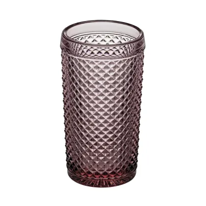 Zdjęcie Wyjątkowy zestaw czterech różowych szklanek do drinków highball z kolekcji Bicos Rosa z bogatym reliefowym zdobieniem – Vista Alegre