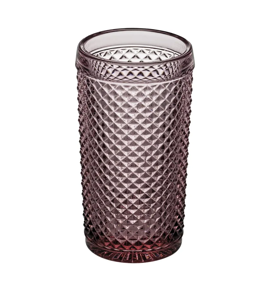 obrazek 1 Wyjątkowy zestaw czterech różowych szklanek do drinków highball z kolekcji Bicos Rosa z bogatym reliefowym zdobieniem – Vista Alegre