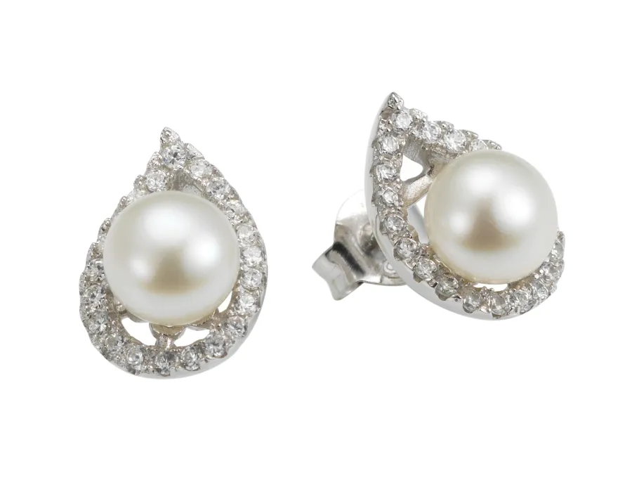 obrazek 1 Piękne kolczyki w kształcie łezki z perłami słodkowodnymi z cyrkoniami wykonane z 925/ srebra