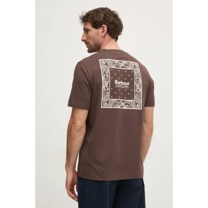 Zdjęcie Barbour t-shirt bawełniany męski kolor brązowy z nadrukiem MTS1382BR98