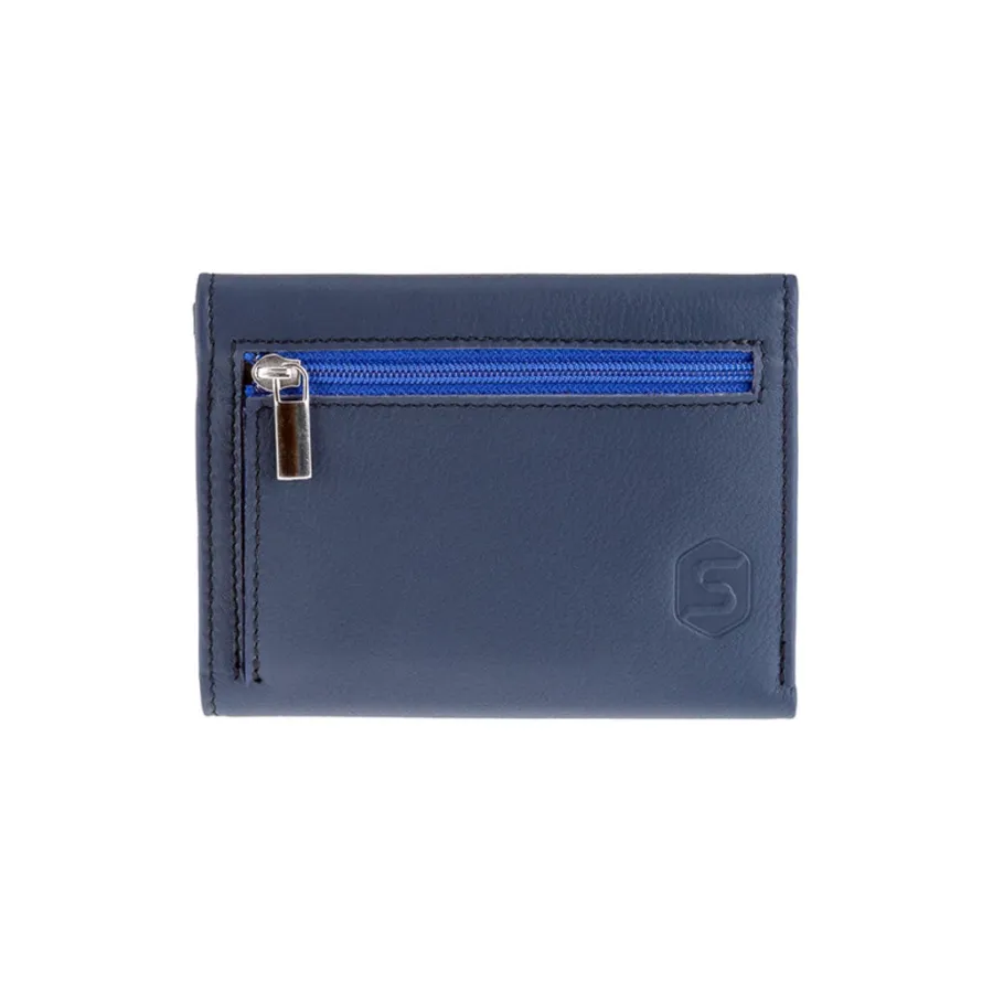 obrazek 4 Luksusowa portmonetka damska z gładkiej skóry w kolorze navy blue i naturalnego drewna Amazaque