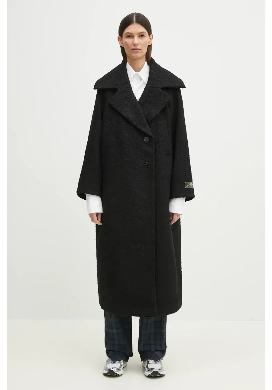obrazek 1 GANNI płaszcz z domieszką wełny Textured Boucle Wool damski kolor czarny przejściowy oversize W0024