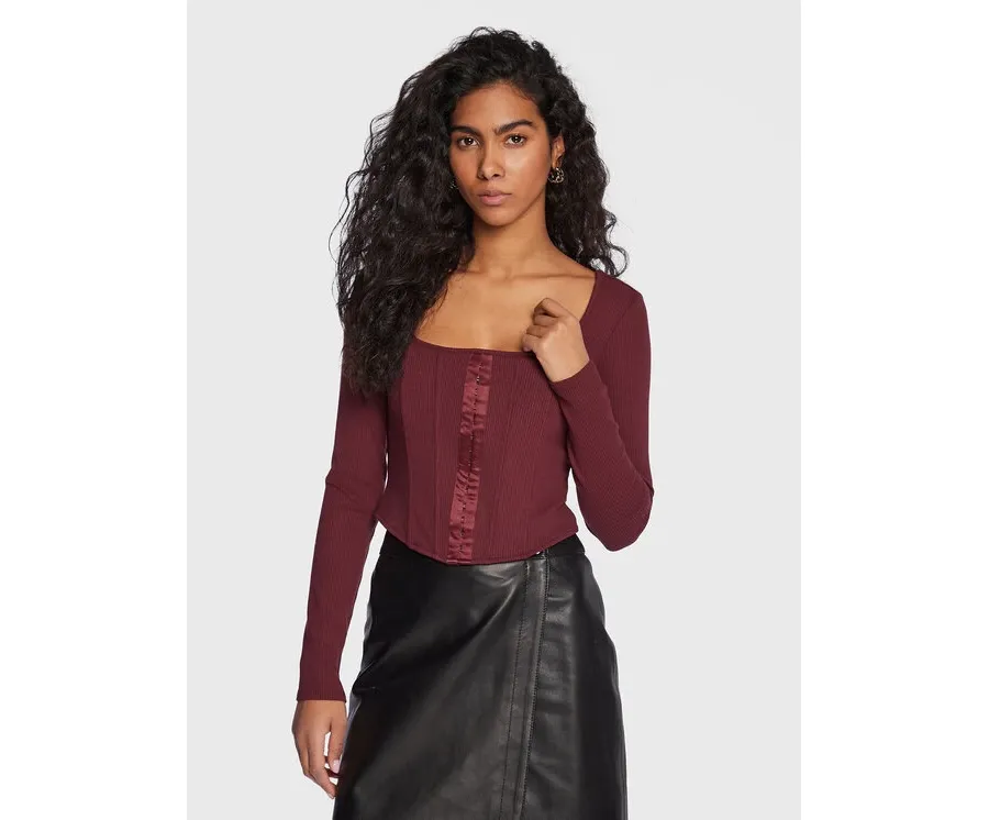 obrazek 1 Guess Bluzka W3RP18 KB9E2 Bordowy Slim Fit