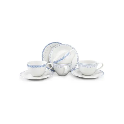 Zdjęcie Zestaw czterech filiżanek ze spodkami z porcelany w kolorze jasnoniebieskim z kolekcji HyggeLine – Leander