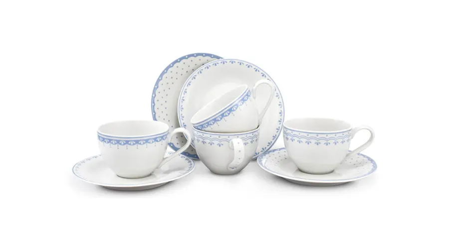 obrazek 1 Zestaw czterech filiżanek ze spodkami z porcelany w kolorze jasnoniebieskim z kolekcji HyggeLine – Leander
